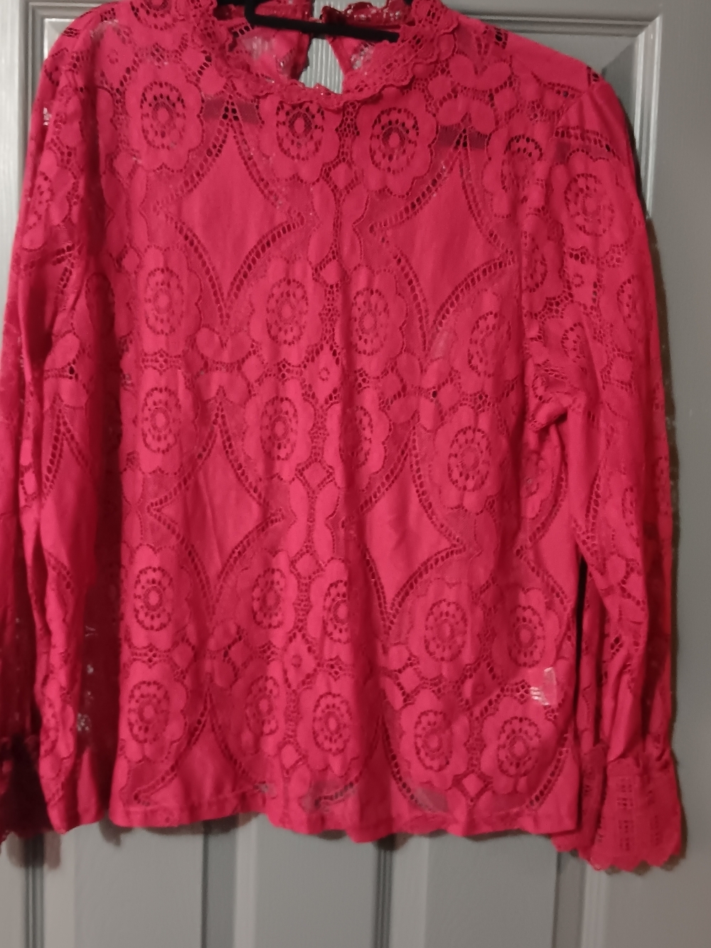 Womens Red Lace Long-Sleeve Top
